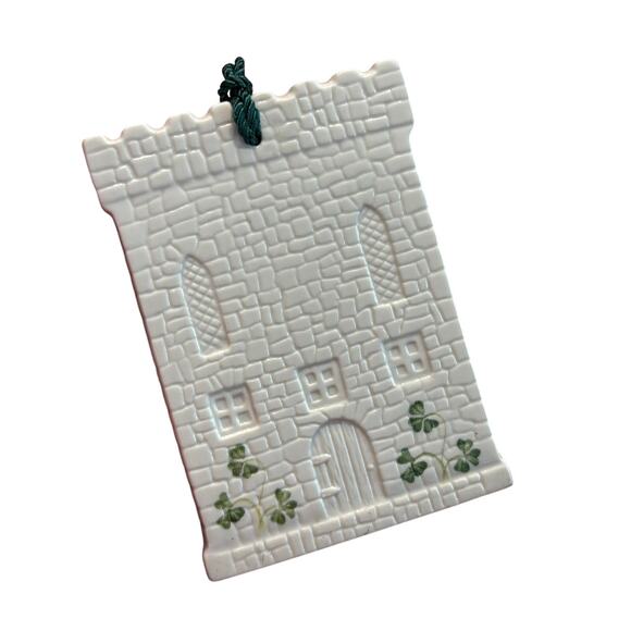 Donagal Belleek creamy white porcelain castle ornament green shamrock details - Picture 5 of 5